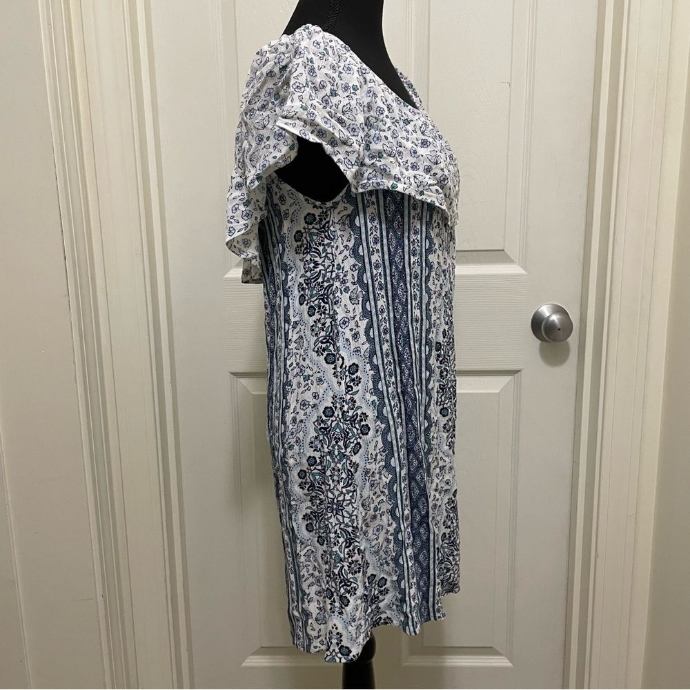 Wallflower Boho Floral Print Dress White & Blue Women's Size Medium Cottage - Picture 2 of 7